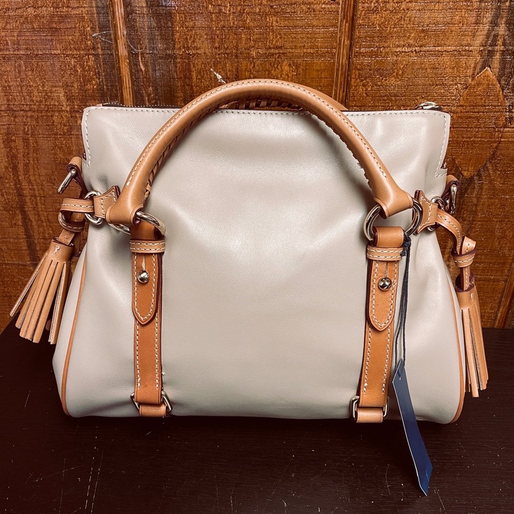 Exclusive Dooney & Bourke Smooth Leather Satchel - Taupe - Picture 2 of 10